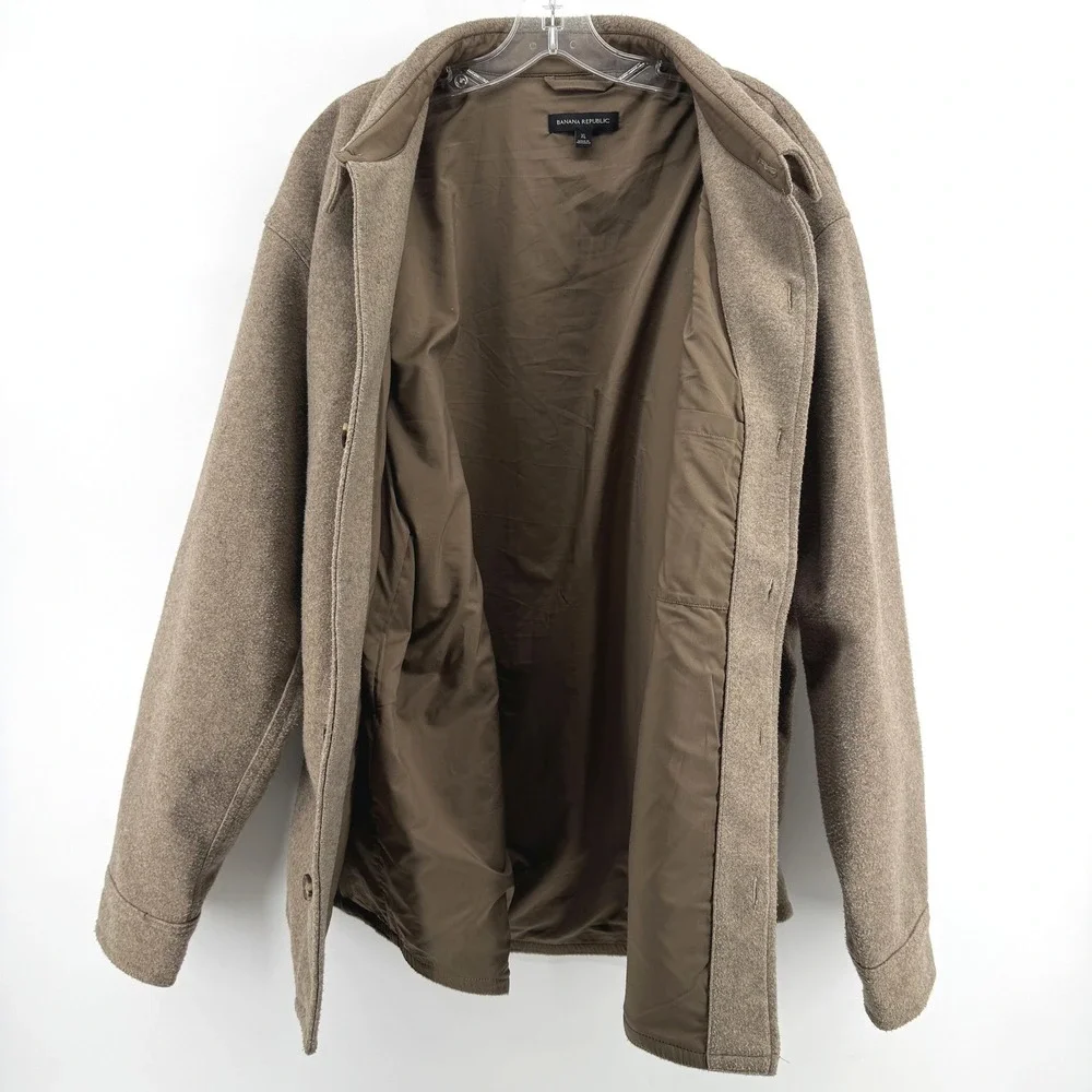 Banana Republic Heritage Shirt Jacket Mens XL Taupe Brown Tan Lined Button Up